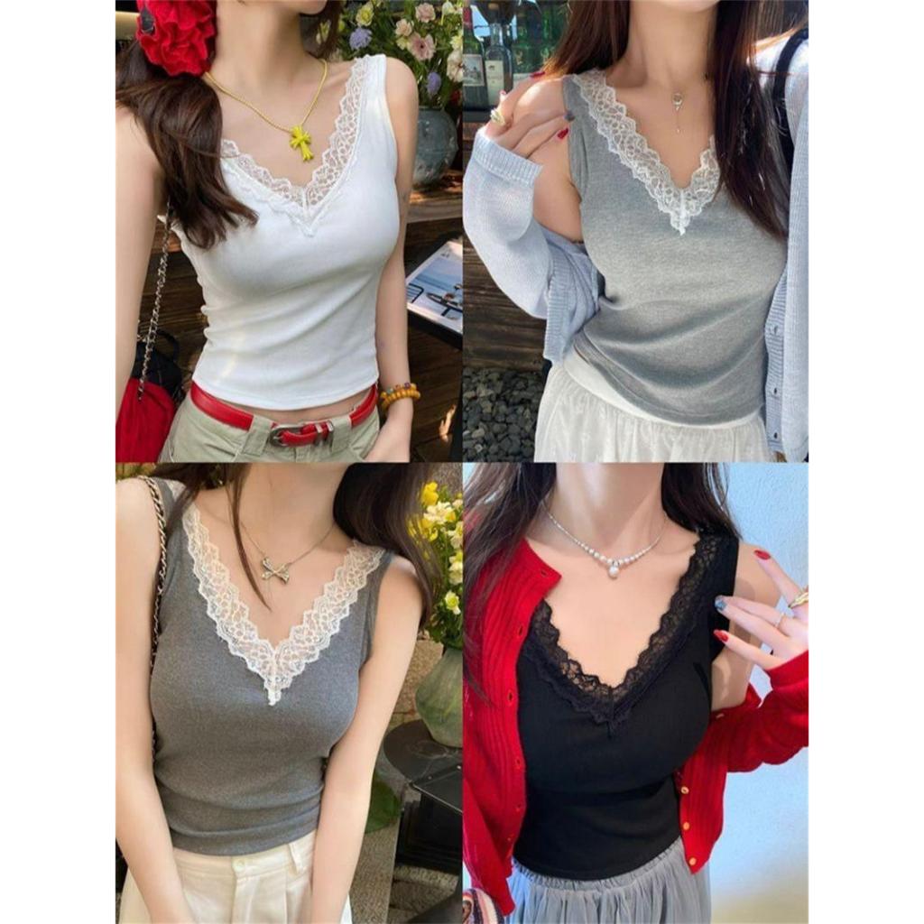 B -330 Aosta Tank Topเสื้อกล้ามลูกไม้ มีฟองน้ำในตัว ผ้านุ่ม