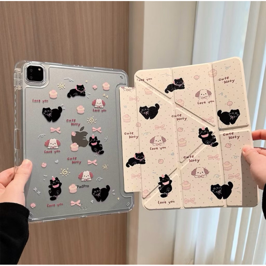 (จัดส่งทุกวัน)เคสไอแพด Y Fold ลายน้องหมา แมวน่ารัก ด้านหลังใส