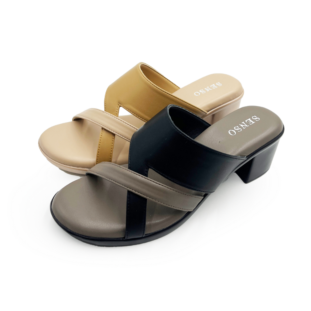 SENSO รองเท้าแม็กซี่ส้นก้อนหนังพียูนิ่ม ใส่สบาย ส้นสูง รุ่นJ65003