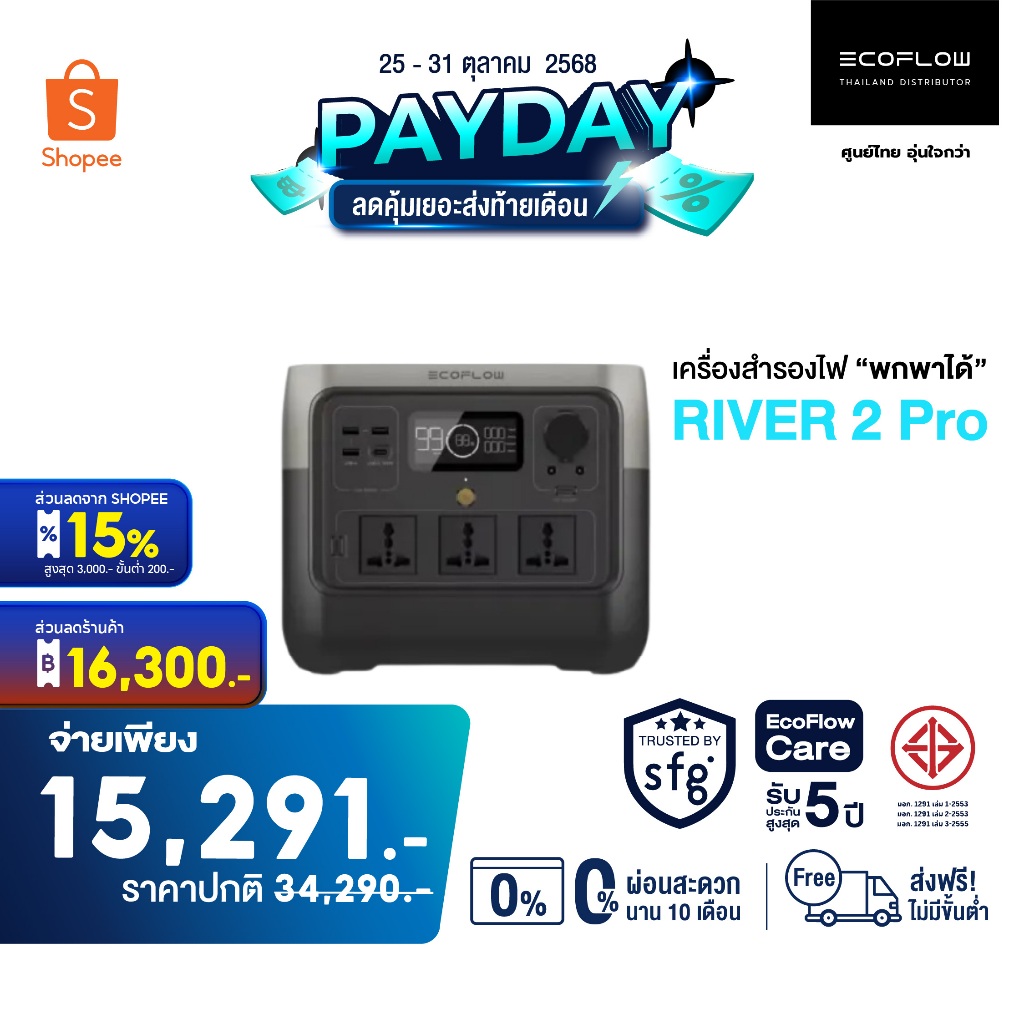 ECOFLOW RIVER 2 PRO PORTABLE POWER STATION แบตเตอรี่สำรอง อเนกประสงค์ พาวเวอร์สเตชั่น