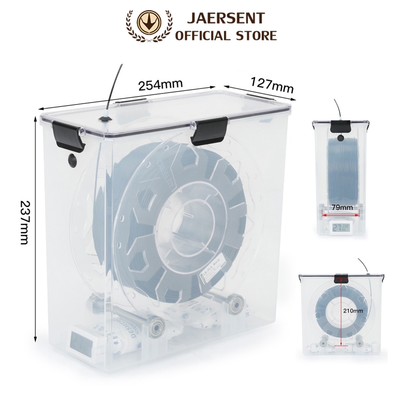 JAERSENT เครื่องพิมพ์ 3D กล่องกันความชื้นปิดผนึก กล่องอบแห้ง จัดเก็บ PLA ป้องกันฝุ่นและโรครา ถาดวัสดุ 1KG