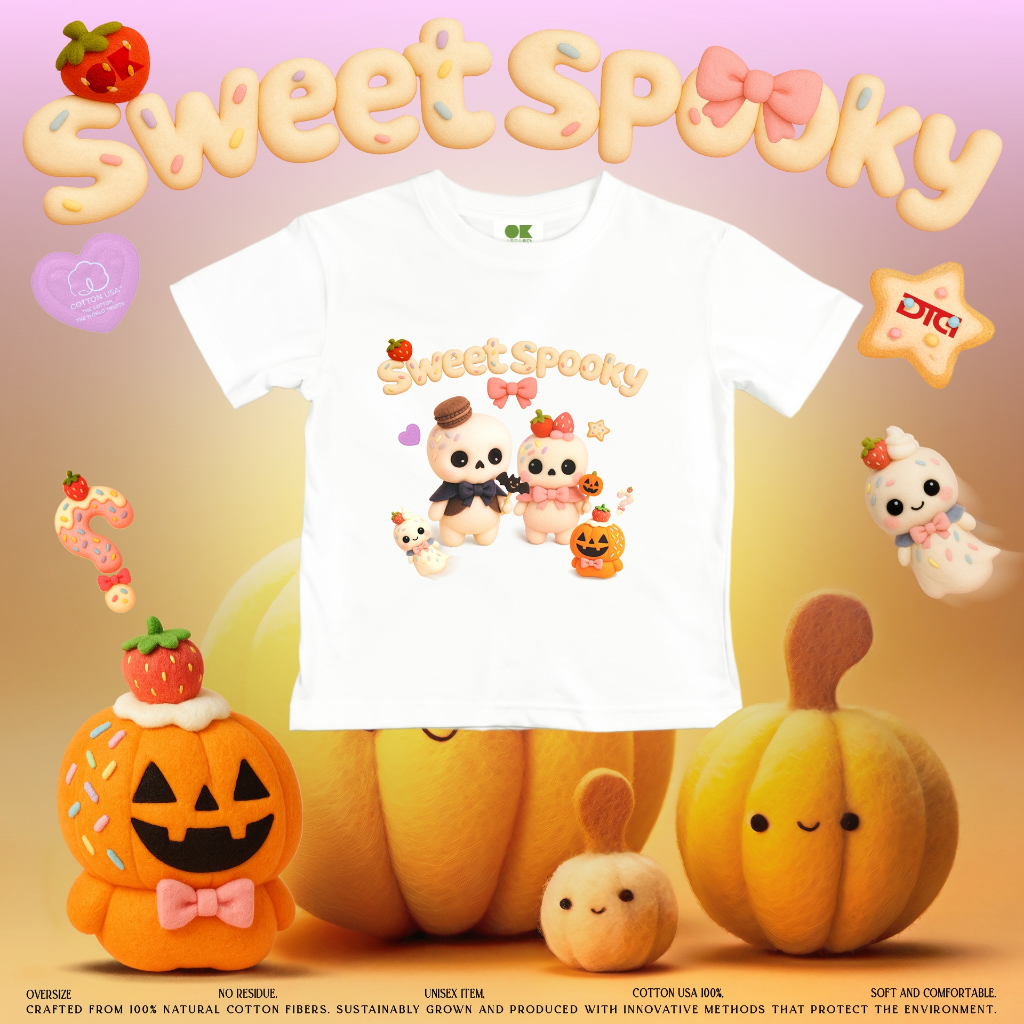 OK Apparel เสื้อยืดเด็ก สกรีนลาย Sweet Spooky Twin ผ้านำเข้าจากUSA🇺🇸  นุ่มนิ่มสบายผิว