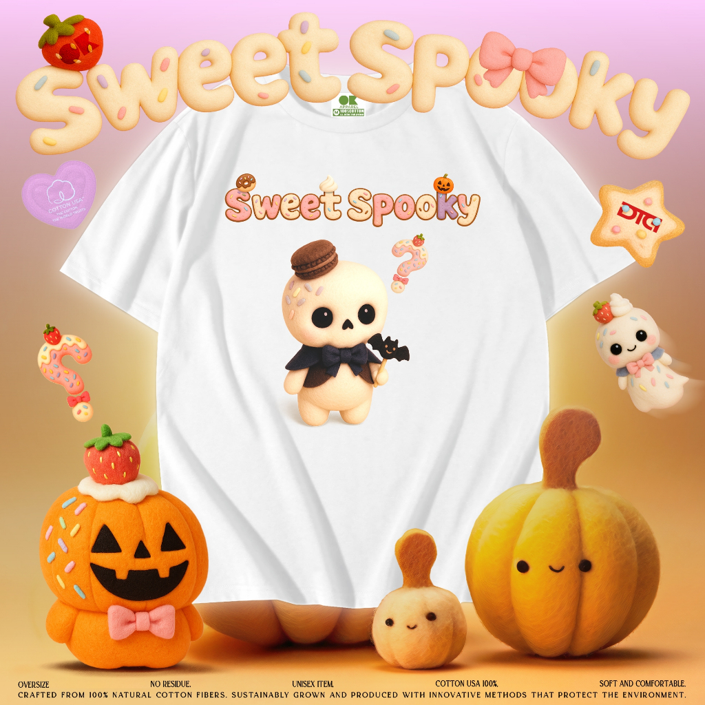 OK Apparel เสื้อยืดคอกลมแขนสั้น ลาย Sweet Spooky Boy Oversize Cotton USAคุ้มสุด!