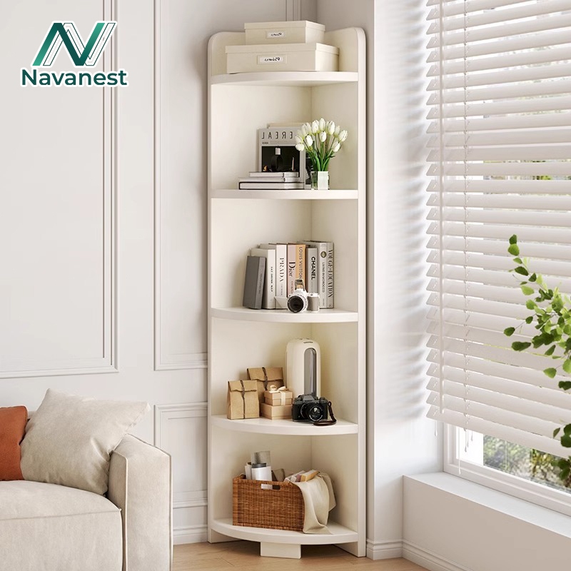 Navanest ชั้นวางของ หนังสือ ชั้น 6 White/Wood วางหนังสือวางวางของแบบเข้ามุม wooden bookshelf ประหยัด