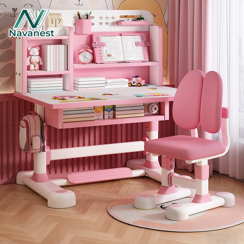 Navanest โต๊ะเขียนหนังสือเด็ก ปรับความสูงได้ชุดโต๊ะเก้าอี้ โต๊ะเรียน เหมาะสำหรับอายุ 3-18 ปี