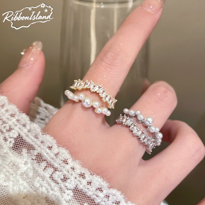 แหวน แหวนผู้หญิง สองชั้น หรูหรา🫧 ไข่มุก พลอยเทียม ins คุณภาพสูง มินิมอล💫 สองสี แฟชั่นสำหรับผู้หญิง