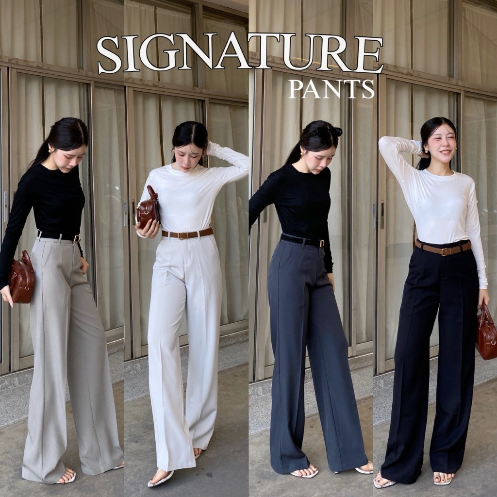 SIGNATURE กางเกงผ้าเอวสูง ขากระบอกกลาง