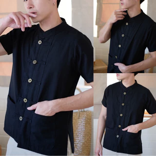 เสื้อคอจีนผู้ชาย ผ้าฝ้ายชินมัย รุ่นกระดุมเหรียญ สีพื้น