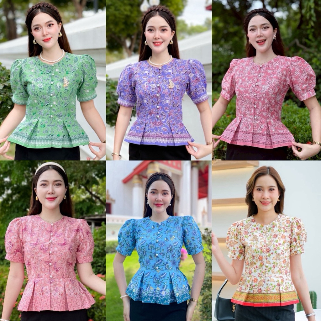 เสื้อปาเต๊ะลายดอก น่ารักสดใส ทรงคอกลมแขนตุ๊กตา