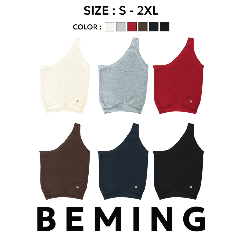 Bemingtop1037(S-2XL)-BMG Eona Knit เสื้อไหมพรมแขนกุด ดีไซน์ปาดไหล่ 1 ข้าง