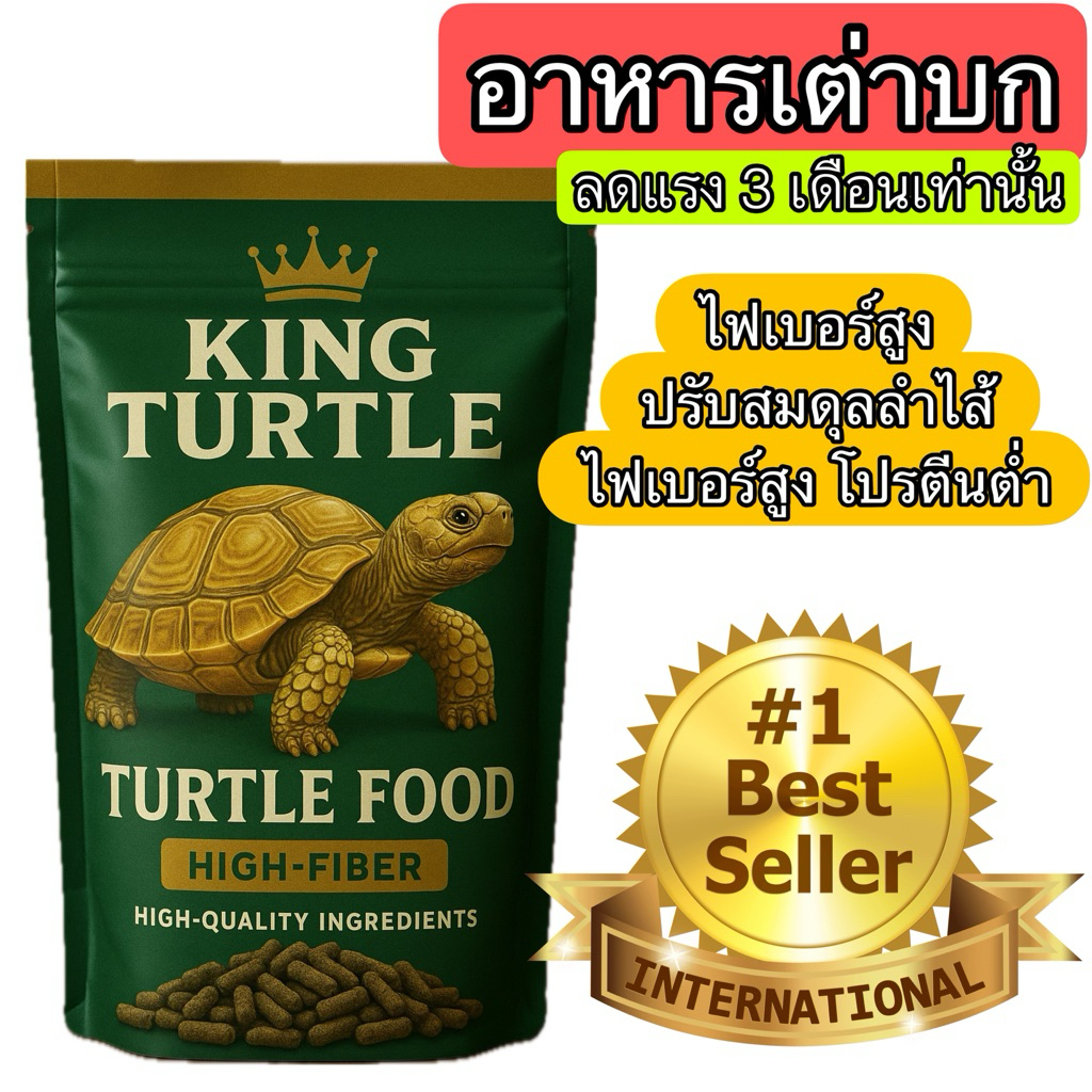 King Turtle อาหารเต่า 1Kg เกรดลัคชูรี่ สูตรไฟเบอร์สูง สำหรับเต่าบก