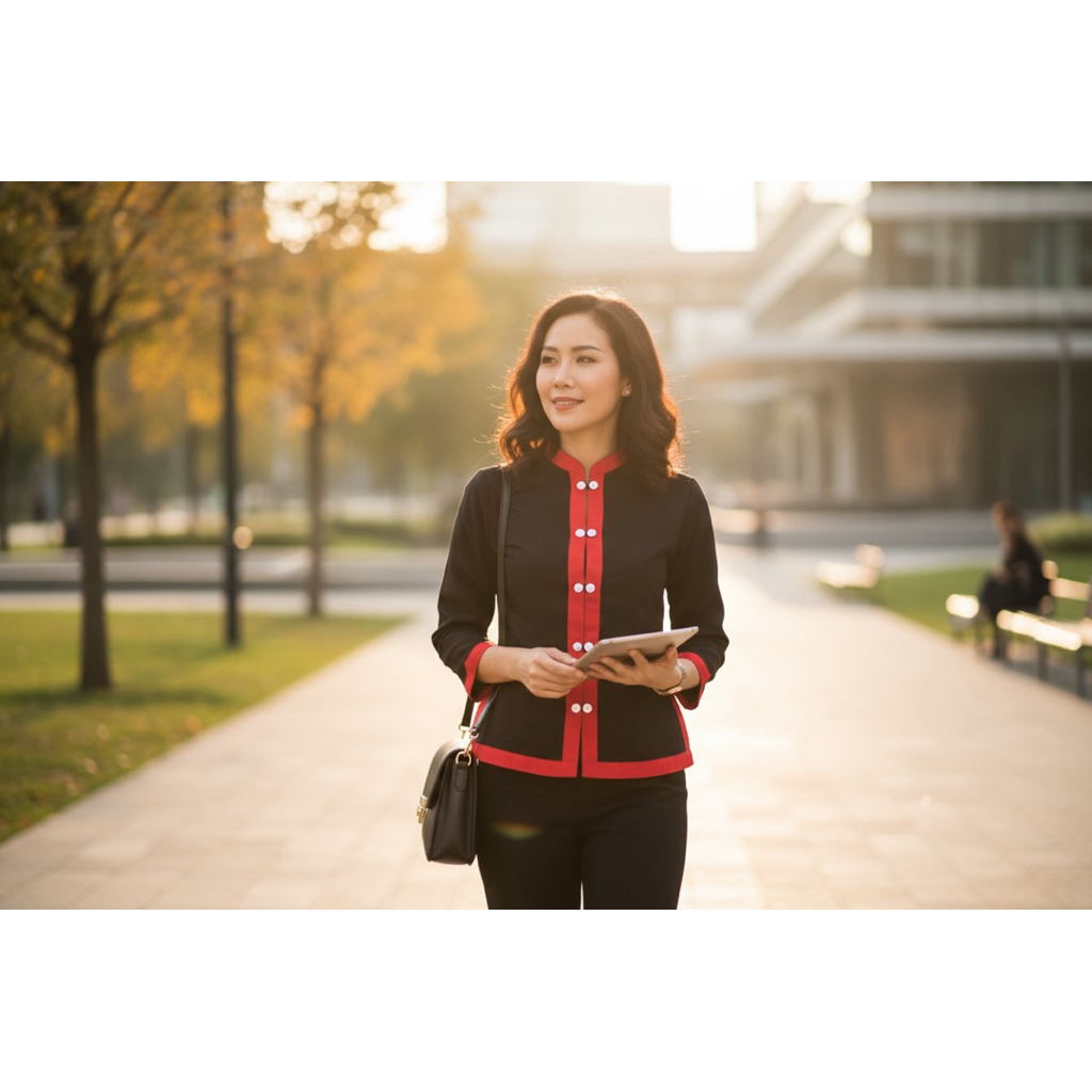 เสื้อผ้าฝ้ายซินมัยหญิง-สีดำ