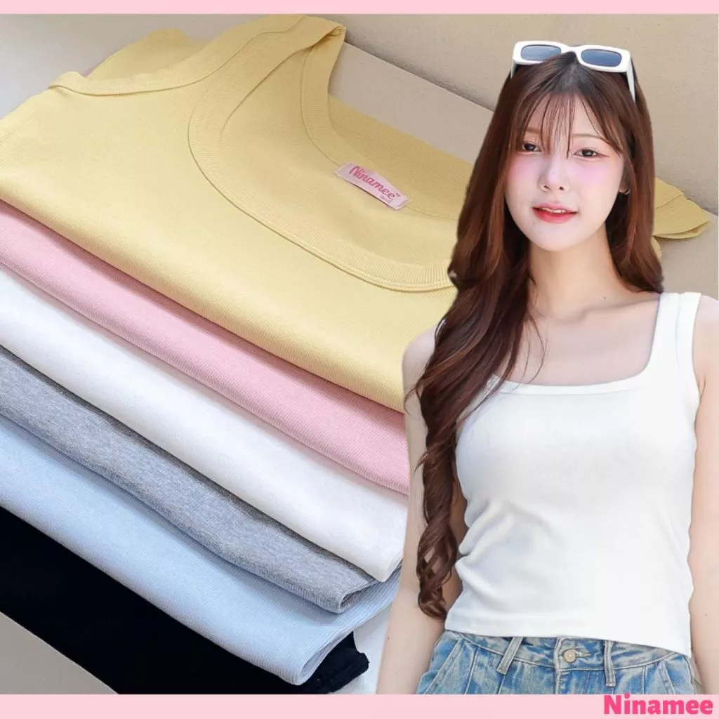 🍒Ninamee เสื้อกล้ามคอเหลี่ยมไลก้า อก30-42 นิ้ว เสื้อกล้ามคอกว้าง ทรงสวยใส่สบาย เสื้อคอเหลี่ยม สาวอวบใส่ได้#NN74