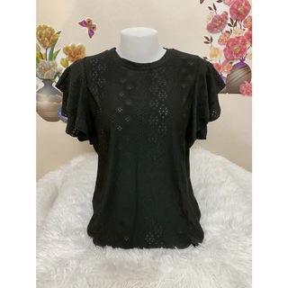 เสื่้อสีดำ เสื้อลุกไม้ผ้าฉลุ แขนระบานสองชั้น ทรงสวย เสื้อแฟชั่นรุ่นติดเทรนกำลังฮิต รุ่น912