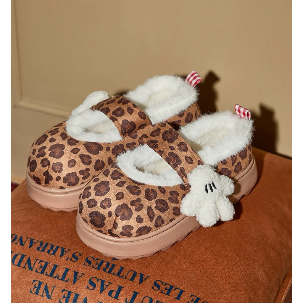 (พรี)  รองเท้า Gukoo × Disney “Mickey Leopard Warm Slippers” ❄️🐭💛