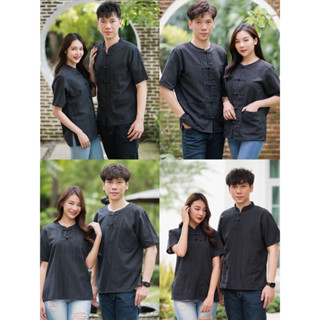 เสื้อพื้นเมืองผ้าฝ้ายสีดำ แขนสั้น/แขนยาว 6แบบ ใส่ได้ทั้งชาย …