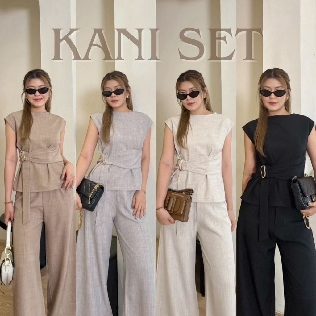 Kani Set พร้อมส่ง 5 สี - ชุดเซ็ทขายาว 2 ชิ้น งานเสื้อแขนสั้นแต่งผูกหน้าเรียบหรู ดูแพง ทางการ สีดำ BEETY (B040)