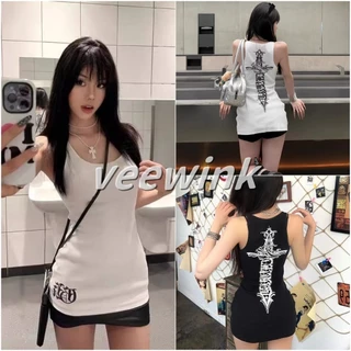 Veewinkk พร้อมส่งจากกทม ฤดูร้อนใหม่เสื้อกั๊กเสื้อยืด ผู้หญิง เสื้อผ้าคอตตอน งาน แฟชั่น