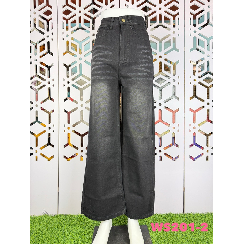 กางเกงยีนส์ทรงกระบอกตรง Niyom jeans รุ่น WS201-2 กางเกงยีนส์  กระบอกตรง สีดำ แต่งเฟด ผ้าไม่ยืด