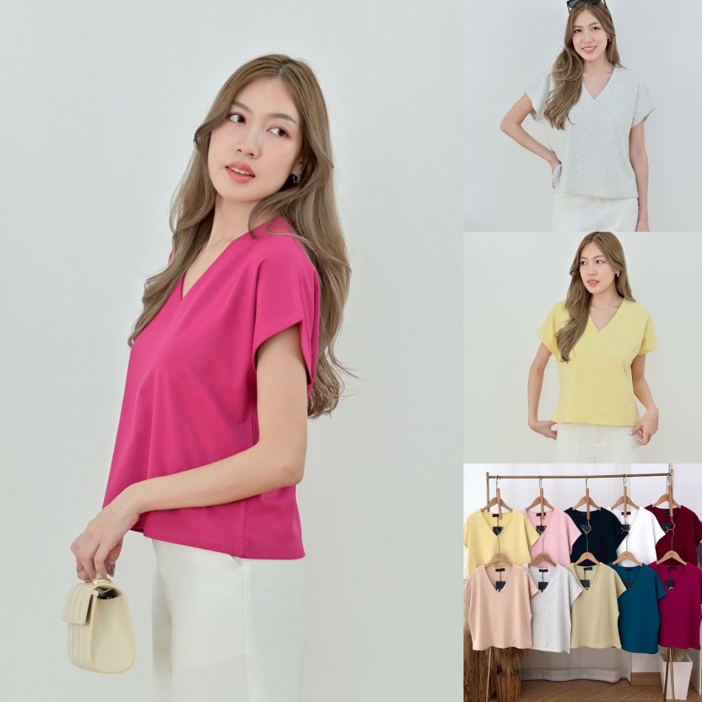 MT264 คอวีแขนในตัวผ้านิ่ม