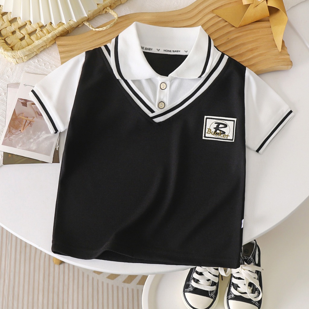 เสื้อดำ เสื้อโปรโล เด็ก เวอร์ชั่นเกาหลี ระบายอากาศ ใส่สบาย - รูปที่ 5
