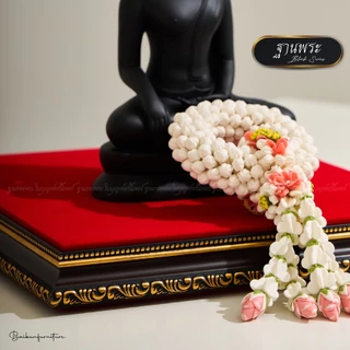 ฐานรองพระ ใบบุญเฟอร์นิเจอร์ แท่นรองพระพุทธรูป ฐานพระสีดำ-ทอง สูง 1.3 นิ้ว [ B014 ]