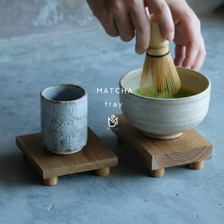 Mareera ถาดไม้สัก รองถ้วยชา matcha ถาดรองแก้วงานไม้ดีไซน์แบบมินิมอล