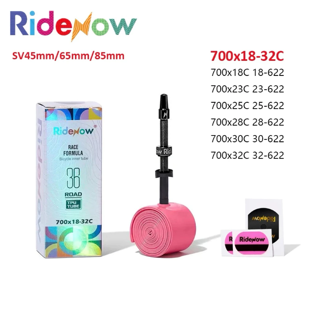 New2025 ยางในจักรยาน RideNow ROAD LIGHT TPU Inner Tube (700 x 18-32C) Black Aluminium Valve - 36g