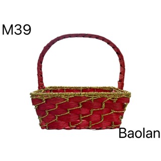 (พร้อมส่ง) กระเช้าขนาด 12 นิ้ว M39 สีแดง+ดิ้งทอง กระเช้าผลไม…