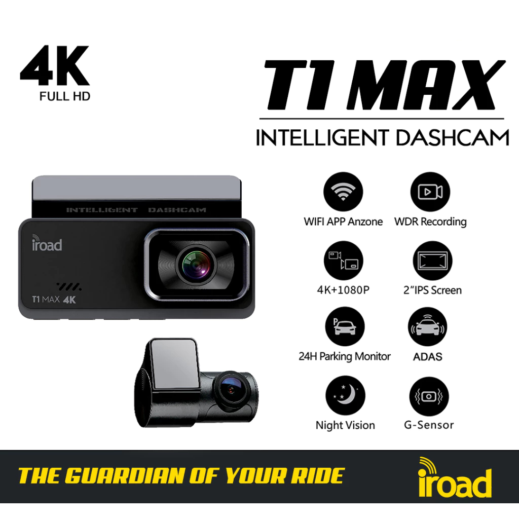Iroad T1 MAX Intelligent Dashcam เลนส์กล้อง SONY กล้องติดรถยนต์อัจฉริยะ 4K Full HD หน้า-หลัง