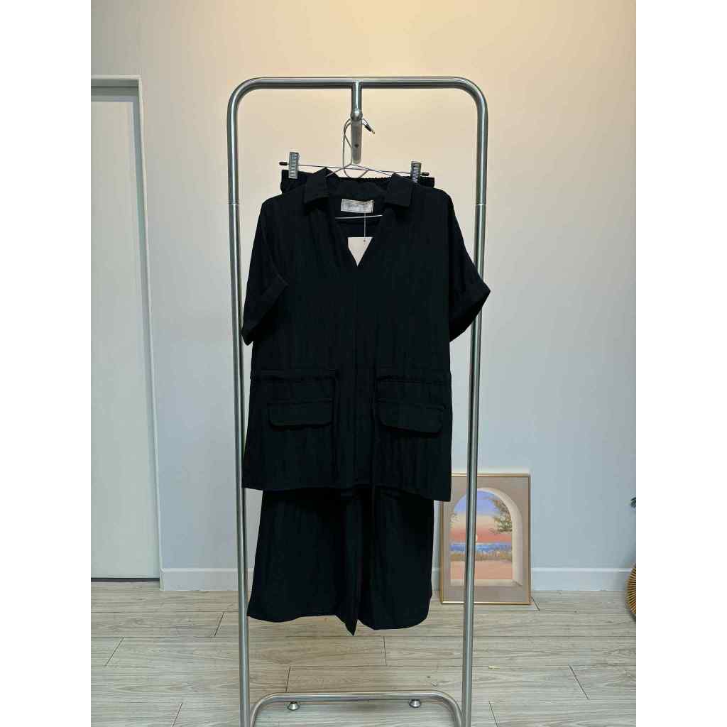 S00231 เซตเสื้อคอปกวีรูดเอว+ขายาว