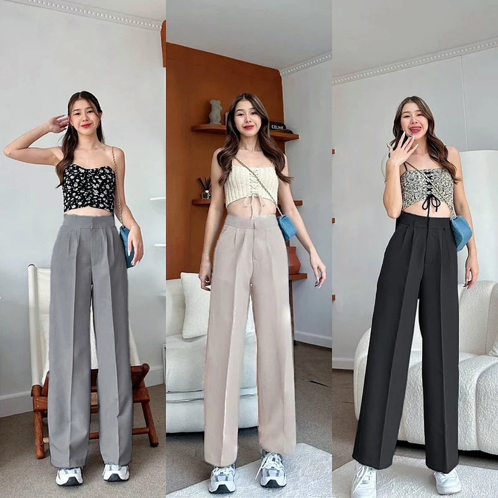 กางเกงสแล็คผู้หญิง มีกระเป๋า แฟชั่นรุ่นใหม่ เหมาะสำหรับใส่ไปทำงาน เข้าชุดง่าย สวมใส่สบาย ดูดี มีสไตล์ กางเกงทำงานทรงสวย