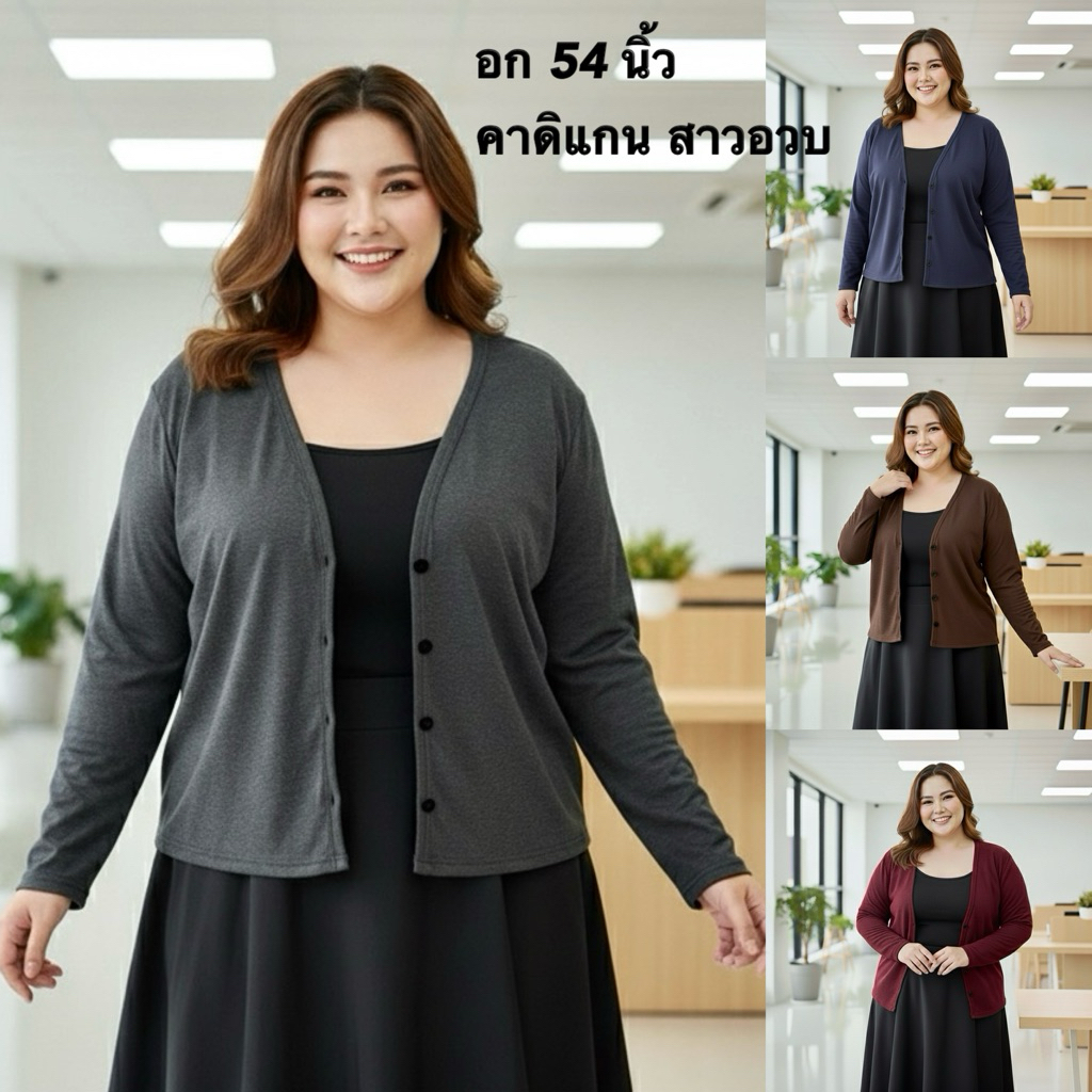 เสื้อกันหนาวแขนยาว ไซค์ใหญ่ หน้าผ้า54นิ้ว คาดิแกนสาวอวบ เสื้อคลุม
