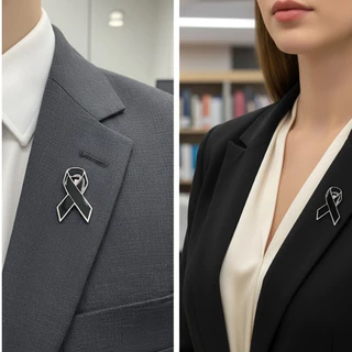 🧷 เข็มกลัดไว้อาลัย ไว้ทุกข์ เข็มกลัดริบบิ้นดำ เข็มกลัดติดเสื้อผ้า ribbon brooch **พร้อมส่งในไทย**
