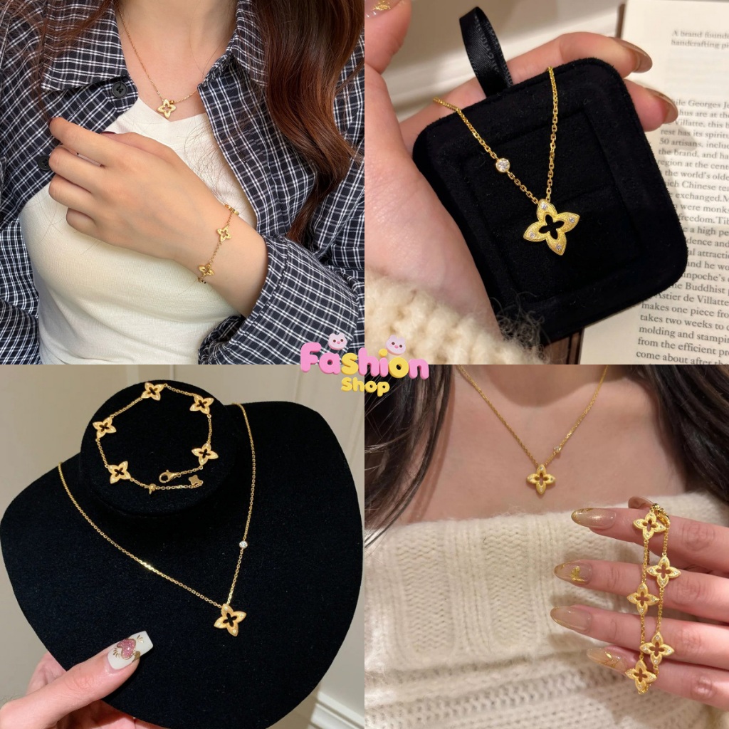 สร้อยคอ สร้อยข้อมือ ใบโคลเวอร์ นําโชค สไตล์เกาหลี แฟชั่น หรูหรา สำหรับผู้หญิง ส่งเร็ว COD