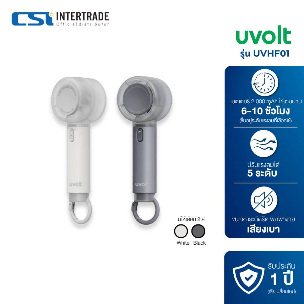 Uvolt พัดลมมือถือ แบบพกพา พัดลมไร้สาย เสียงเงียบ ใช้งานได้นาน 6 ชั่วโมง ปรับได้ 5 ระดับ แบตเตอรี่ 20