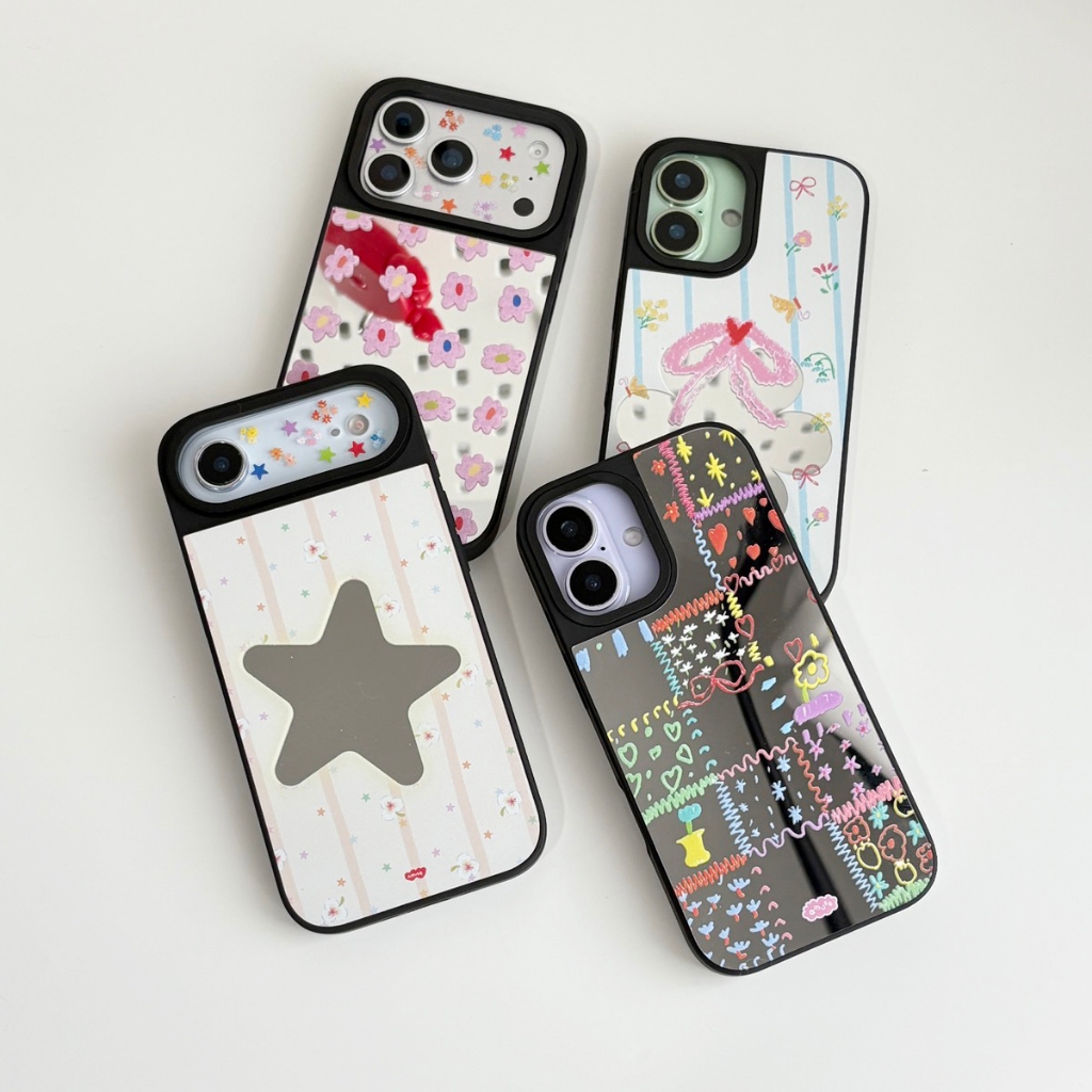 *เนื้อใหม่แม่เหล็กแน่นขึ้น*amusestuff-magnetic case with mirror เคสมือถือแบบมีแม่เหล็กและมีกระจก