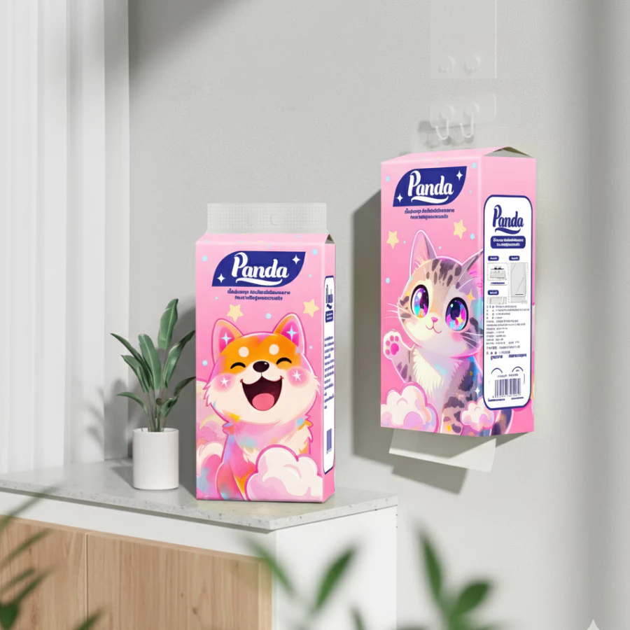 ( 15หิ้ว ) ทิชชู่เช็ดหน้า Panda แบบดึงแขวนได้ ไซส์ใหญ่ หนานุ่ม เกรดGB/T20808 ไม่เป็นขุย ตะขอแขวน2ตัว thumbnail 4