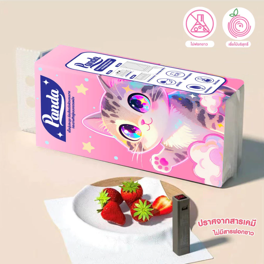( 15หิ้ว ) ทิชชู่เช็ดหน้า Panda แบบดึงแขวนได้ ไซส์ใหญ่ หนานุ่ม เกรดGB/T20808 ไม่เป็นขุย ตะขอแขวน2ตัว thumbnail 6