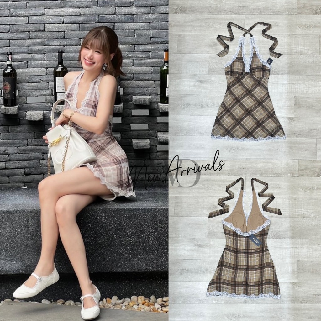 Wine'Lada  Dress. เดรสสกอตโทนน้ำตาล