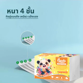(28ห่อ) ทิชชู่เช็ดหน้า PANDA ไร้ฝุ่น ไม่เป็นขุย หนานุ่ม 4 ชั้น เกรดGB/T20808 ทำความสะอาด ห่อใหญ่