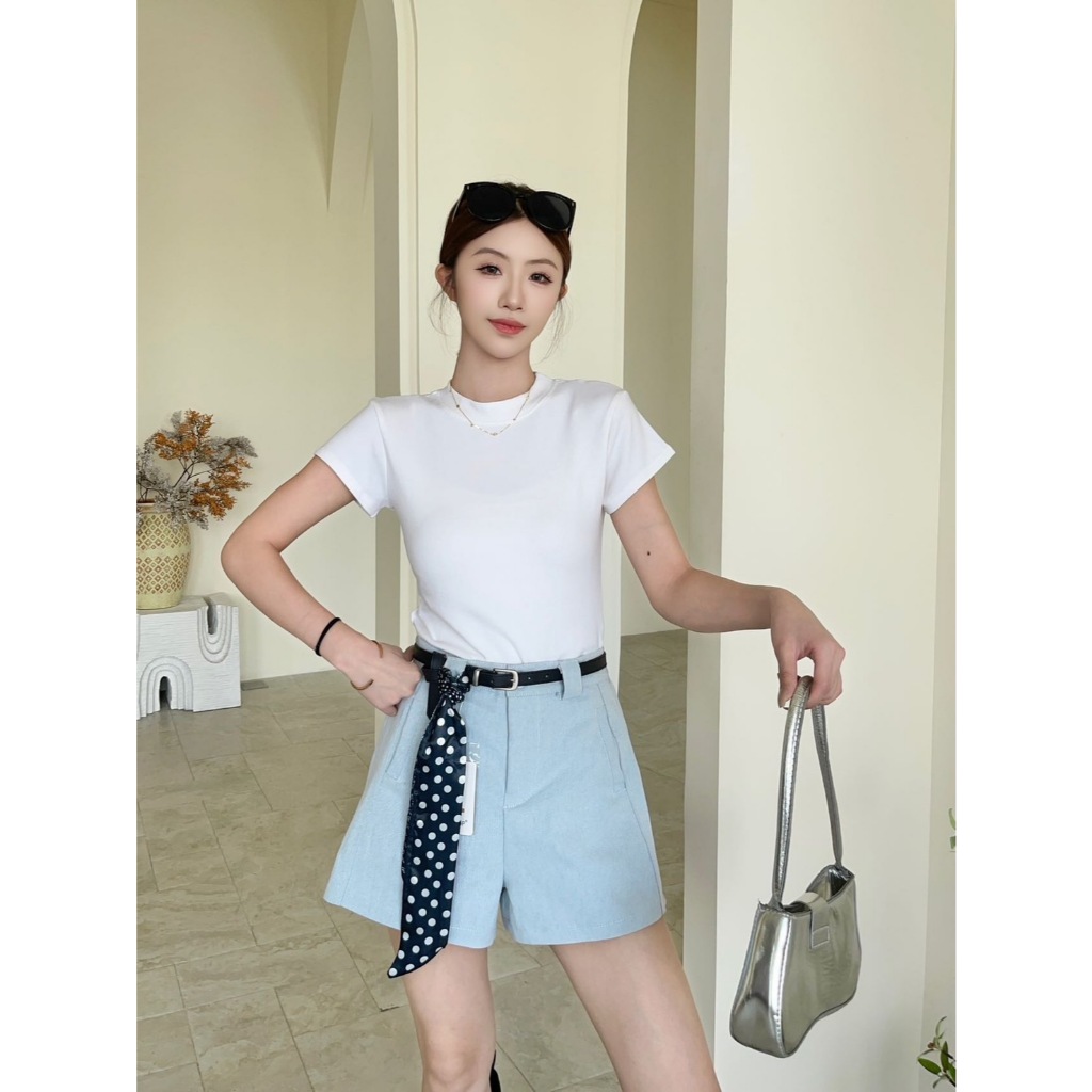 Reallyshops #9356(K) กางเกงขาสั้น เข็มขัด+ผ้า เอวยางยืด ผู้หญิง พร้อมส่ง ราคา ถูกที่สุด ดีลบีเคเค แกลเลอรีภาพที่ 2