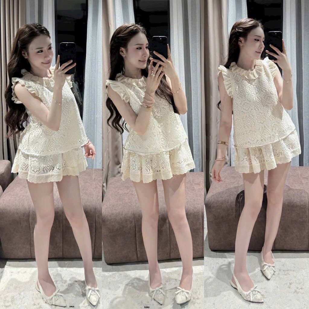 🇻🇳 BEE Set ✨(เสื้อ + กระโปรงสั้น) เสื้อแขนกุดระบาย + กระโปรง (มีซับใน) ใส่สวยจบไม่ต้องคิดเยอะ | สไตล์คุณหนู ไปคาเฟ่