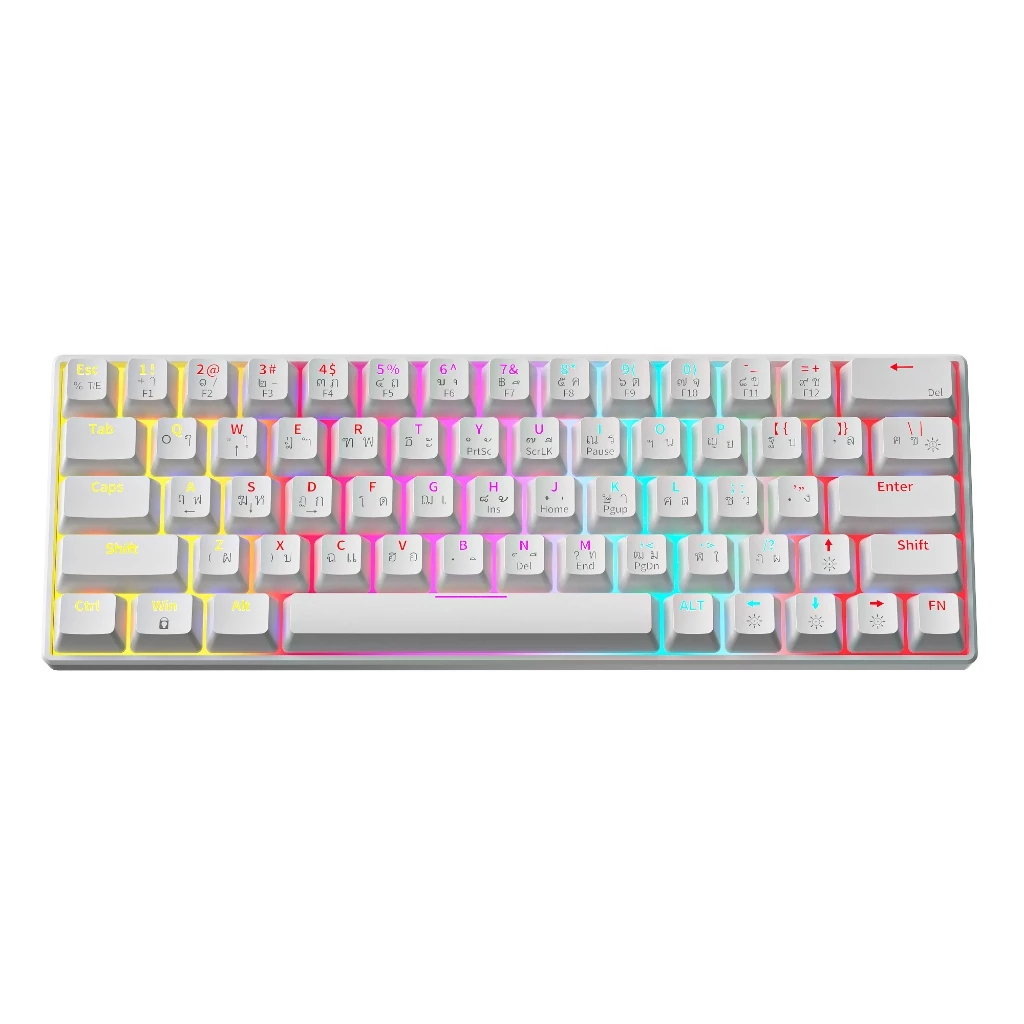 ZIFRIEND KA646 คีย์บอร์ดแบบกลไก 63 คีย์ Hotswap แสงสีรุ้ง แป้นพิมพ์ขนาดเล็กแบบมีสาย
