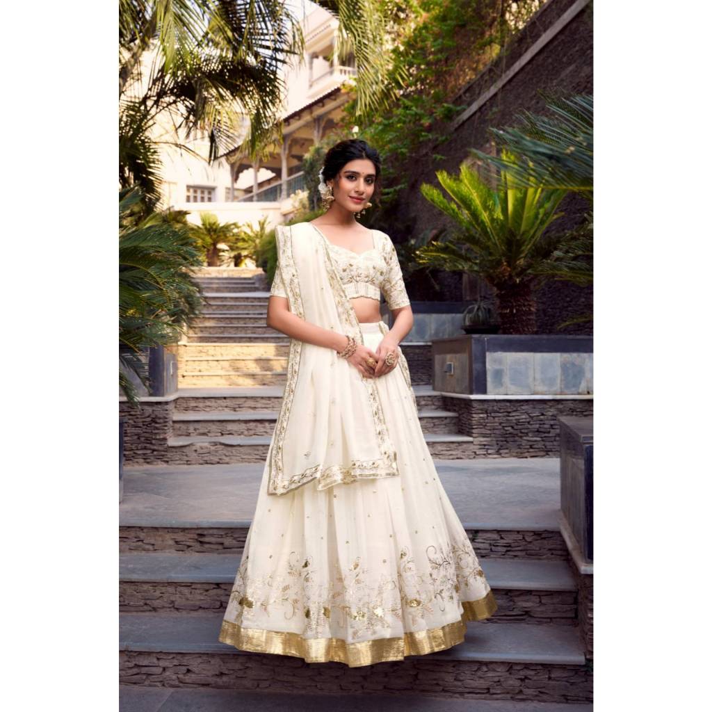 Lehenga Fabric : Silver Glosy Lehenga work : Sequins and Embroidery with Foil Work Lehenga Waist : S