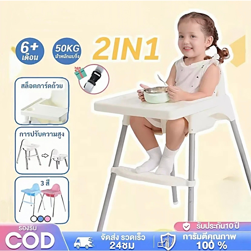 เก้าอี้กินข้าวเด็ก ถาดกว้าง พนักพิงกว้างหนาปลอดภัย 6 เดือนขึ้นไป มี4สีให้เลือก