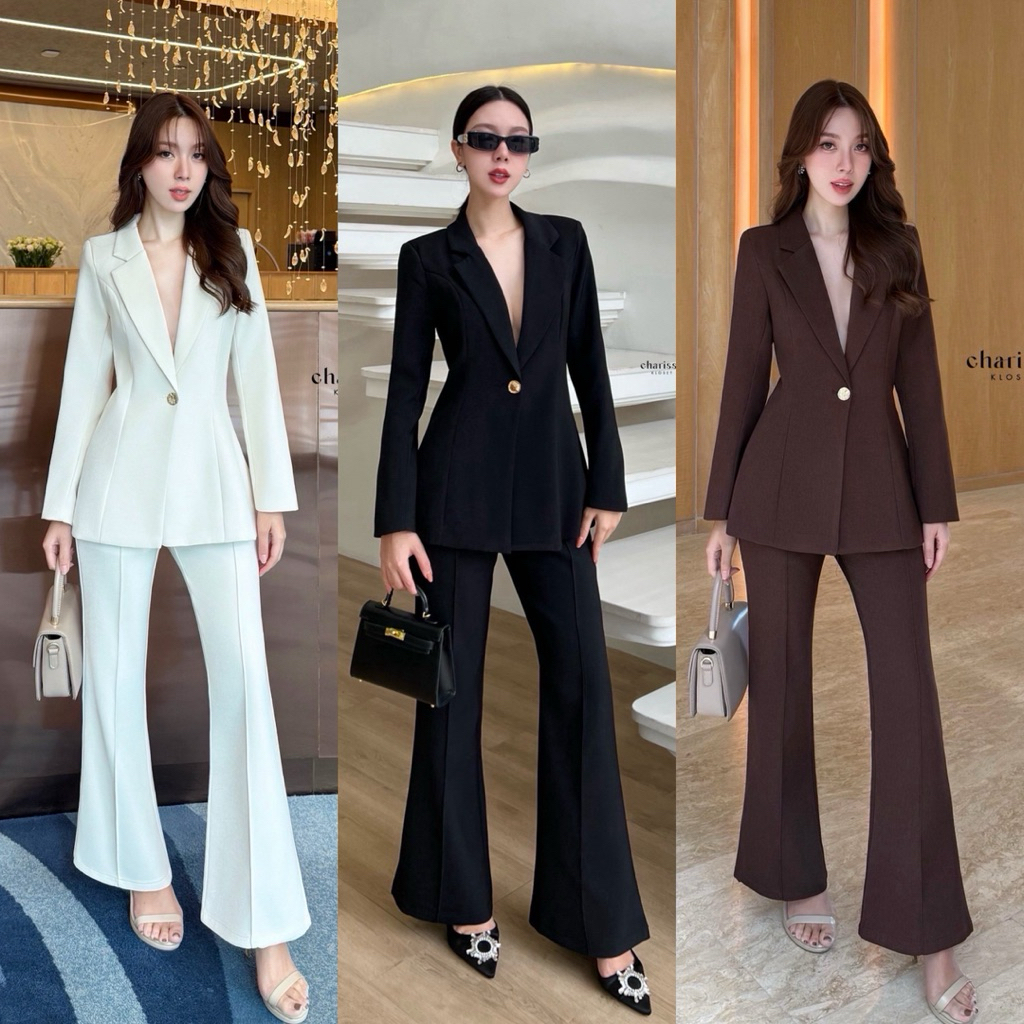 พร้อมส่ง🔥เซ็ทสูทสีนี้สวยมากกก เป็นสีที่สุภาพใส่ได้หลายโอกาสมากค่ะ เสริมฟองน้ำ