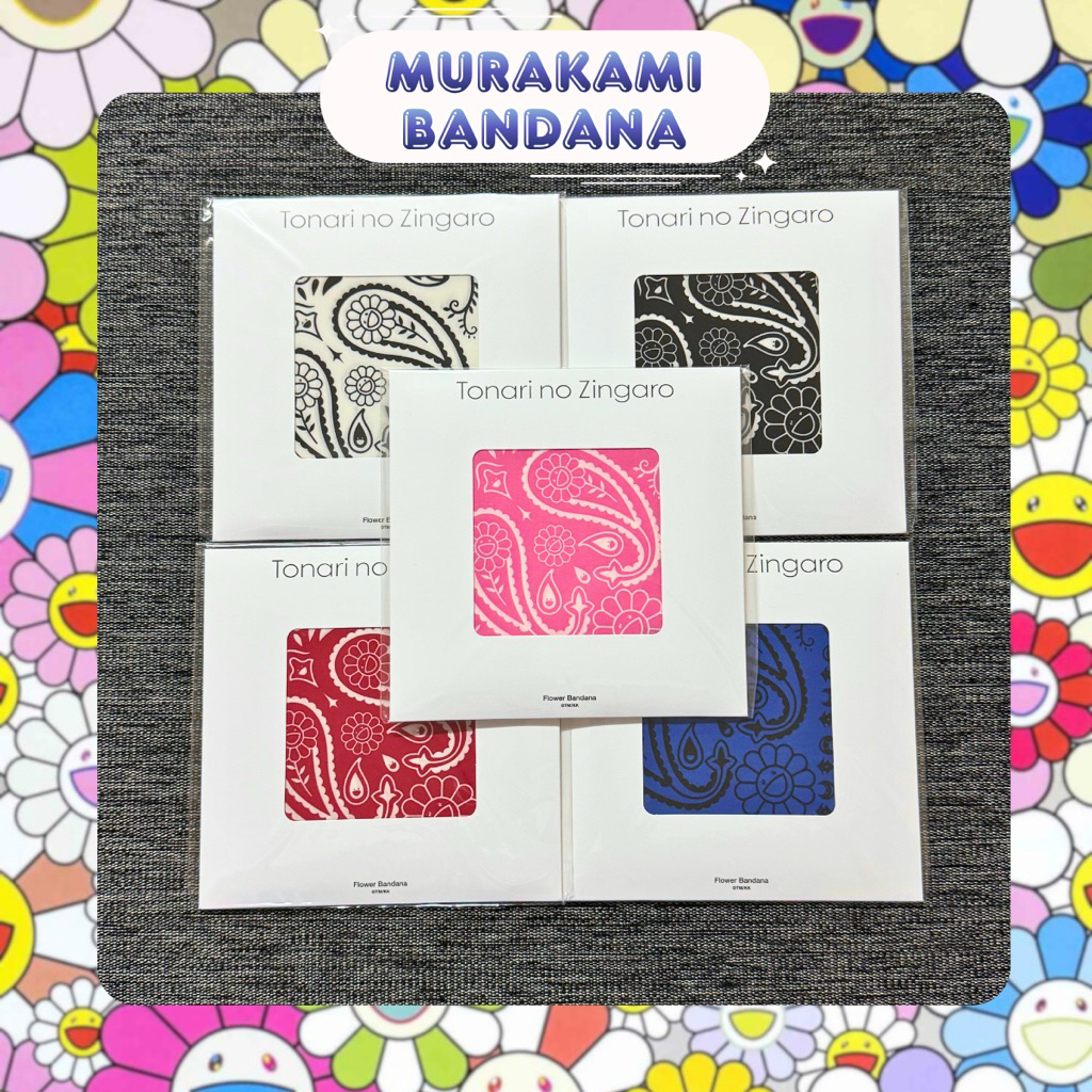 🌸 พร้อมส่ง : Bandana ผ้าเช็ดหน้า ผ้าโพกหัว ผ้าพันคอ Murakami มุราคามิ Kaikai kiki