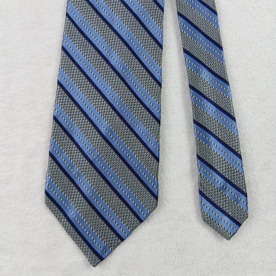 เนคไท ลายทาง Hickey Freeman Men's Repp Tie Silk Blue Striped Design Made in USA