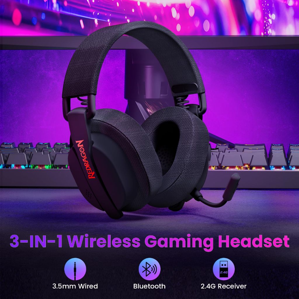 Redragon H888 Wireless Gaming Headset with 7.1 Surround Sound, Tri-Mode Gaming หูฟังเกมมิ่งไร้สาย